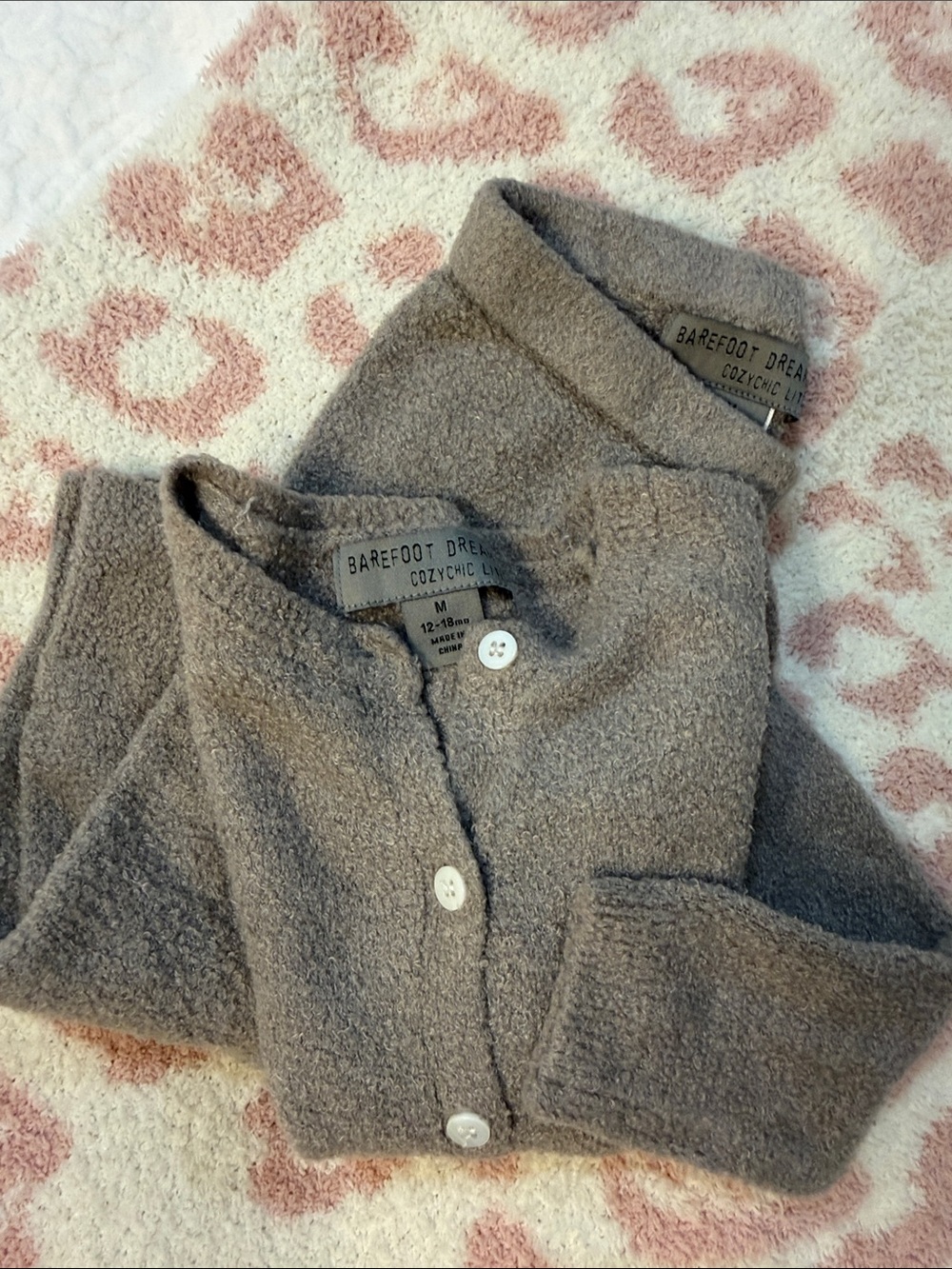 Barefoot Dreams BABY Sweatpants set in light gray with White Button Detail